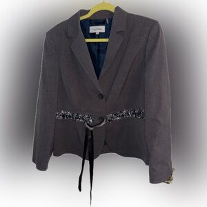 Calvin Klein Dark Gray Embellished Waist-Tie Blazer